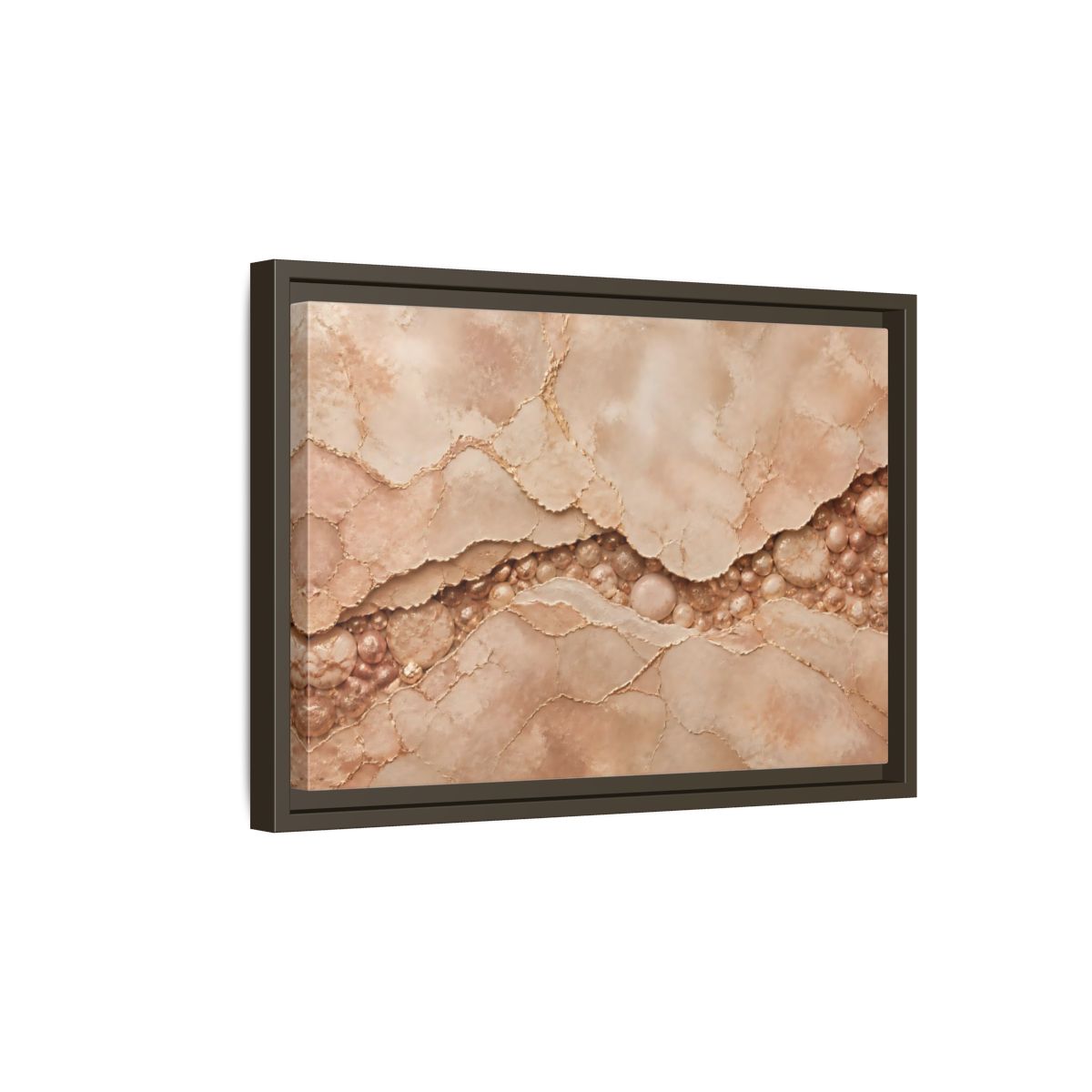 Side Mockup 5. Rose Gold Stone Vein shown as framed canvas print