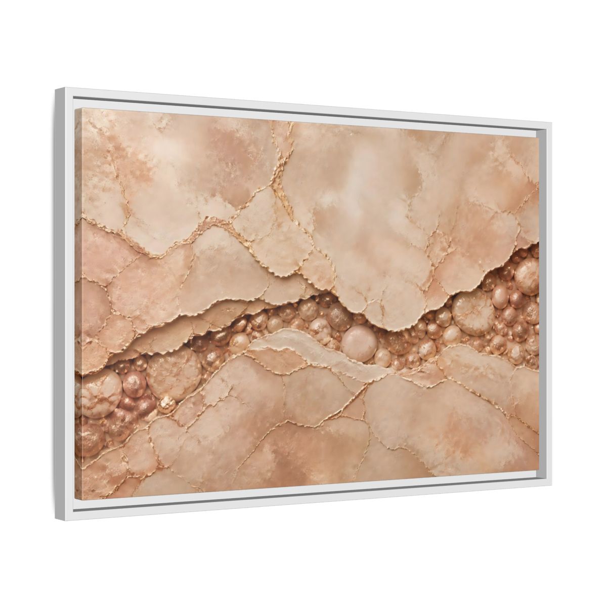 Side Mockup 10. Rose Gold Stone Vein shown as framed canvas print