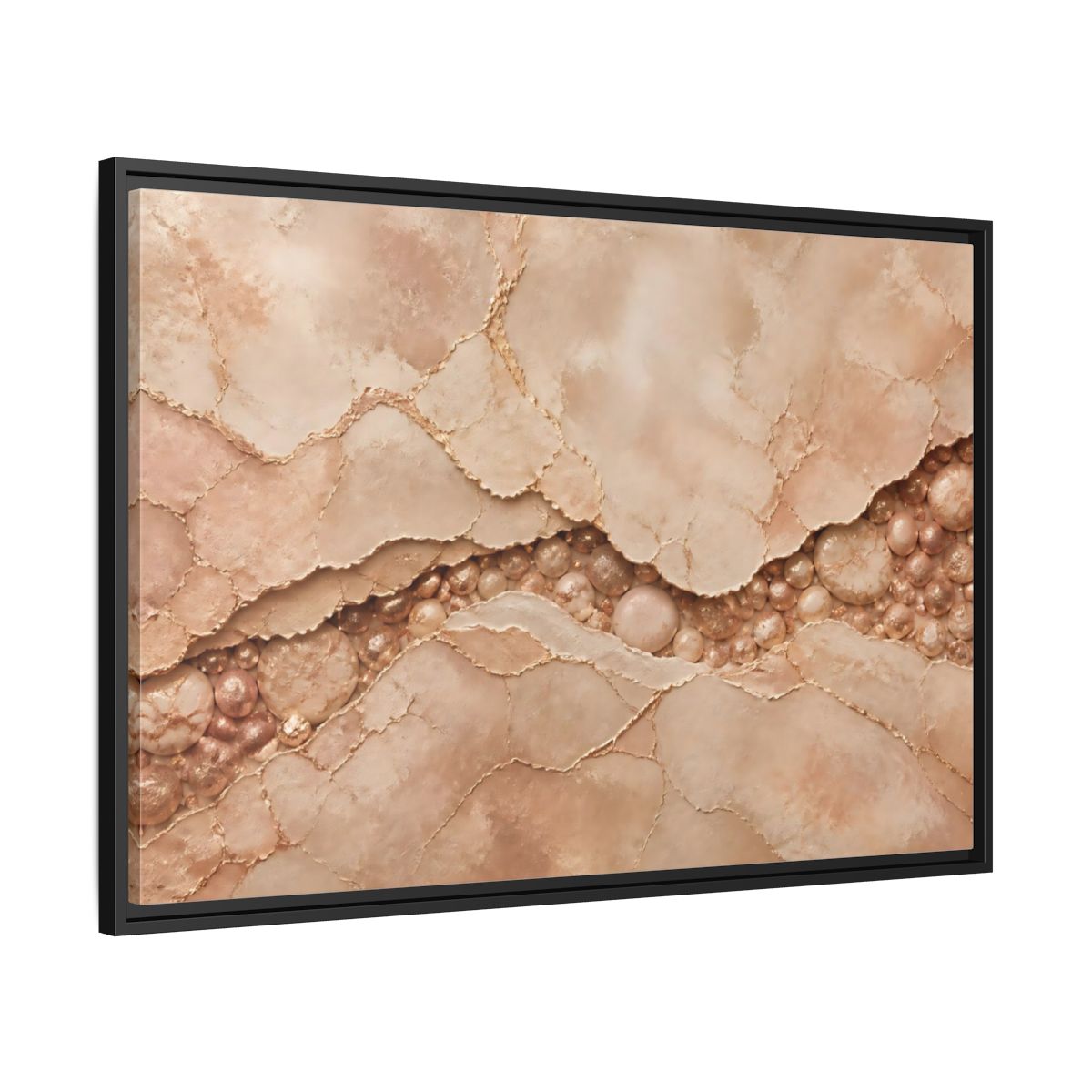 Side Mockup 13. Rose Gold Stone Vein shown as framed canvas print