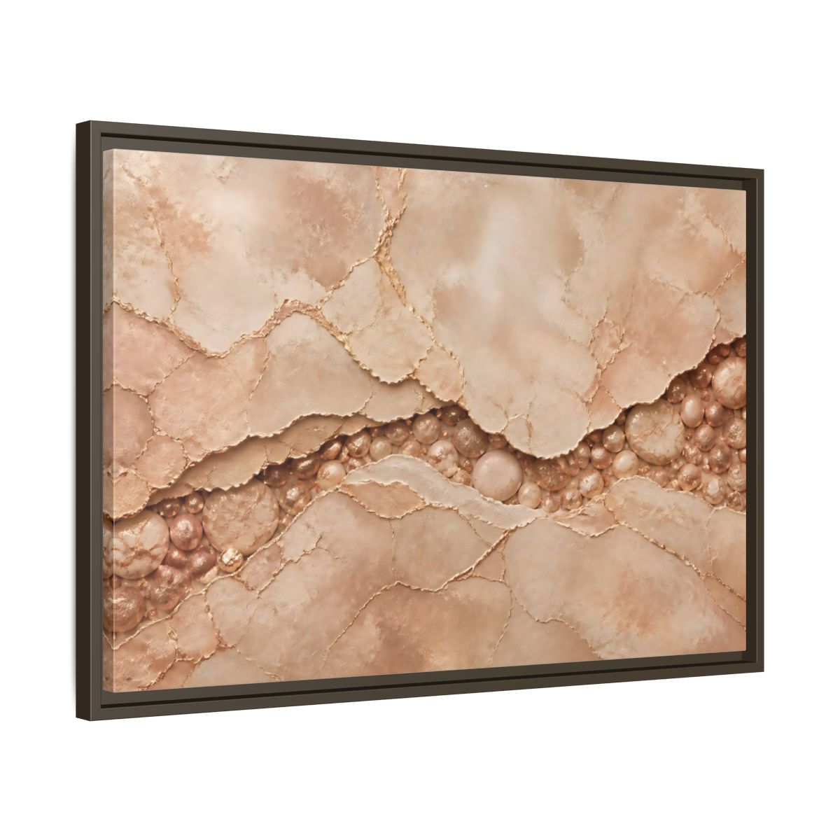 Side Mockup 11. Rose Gold Stone Vein shown as framed canvas print