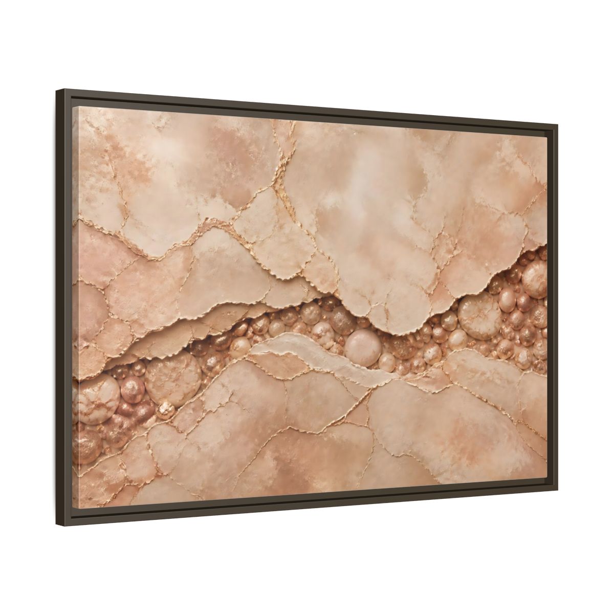 Main Mockup. Rose Gold Stone Vein shown as framed canvas print