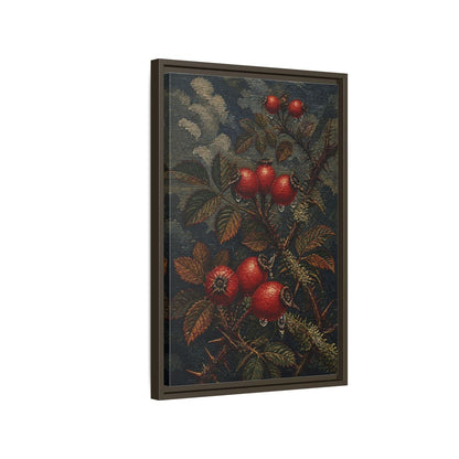Side Mockup 2. Rose Hips Study shown as framed canvas print