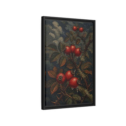 Side Mockup 3. Rose Hips Study shown as framed canvas print