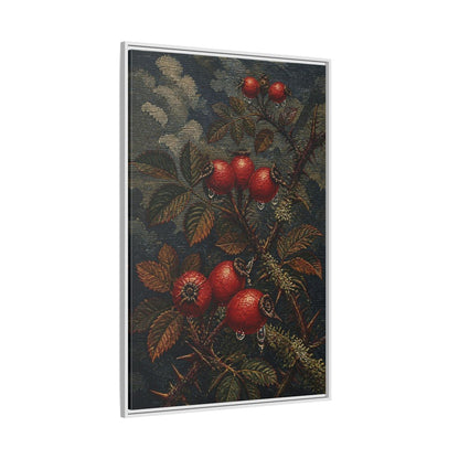 Side Mockup 7. Rose Hips Study shown as framed canvas print