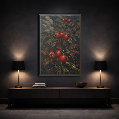 Mockup 3. Rose Hips Study shown as framed canvas print