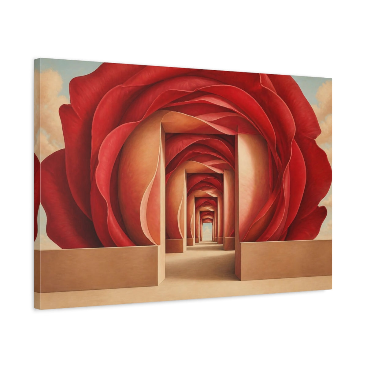 Side Mockup 2. Rose Petal Illusion shown as canvas print