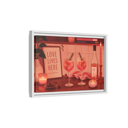 Side Mockup 4. Rose Spritz For Two shown as framed canvas print