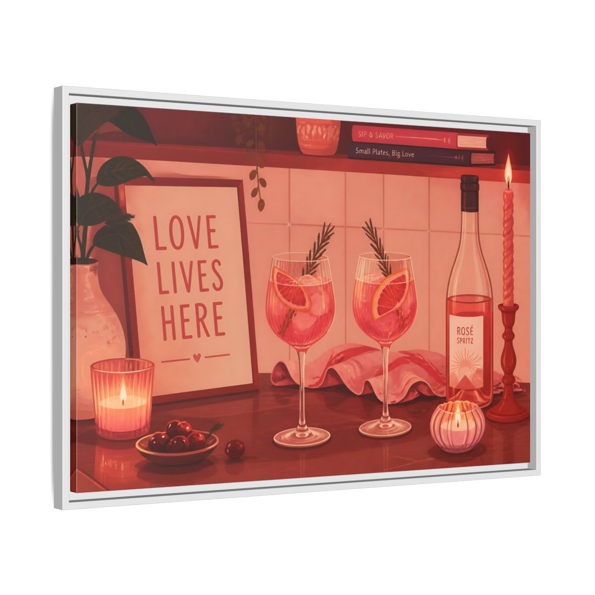 Side Mockup 9. Rose Spritz For Two shown as framed canvas print