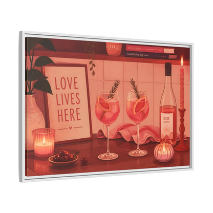 Side Mockup 9. Rose Spritz For Two shown as framed canvas print