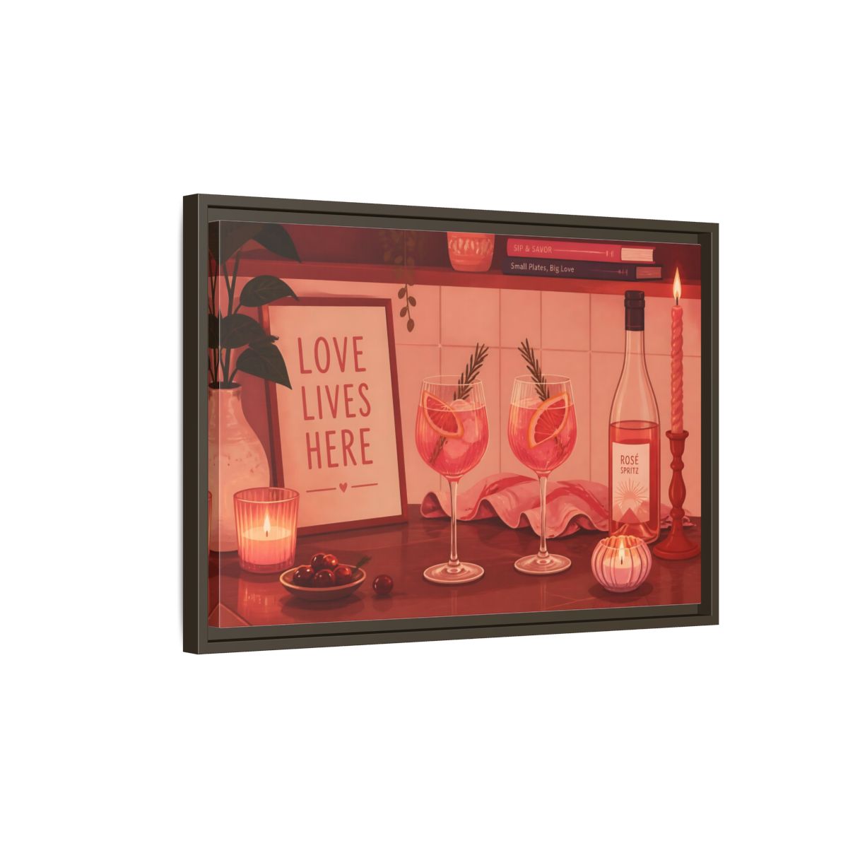Side Mockup 2. Rose Spritz For Two shown as framed canvas print
