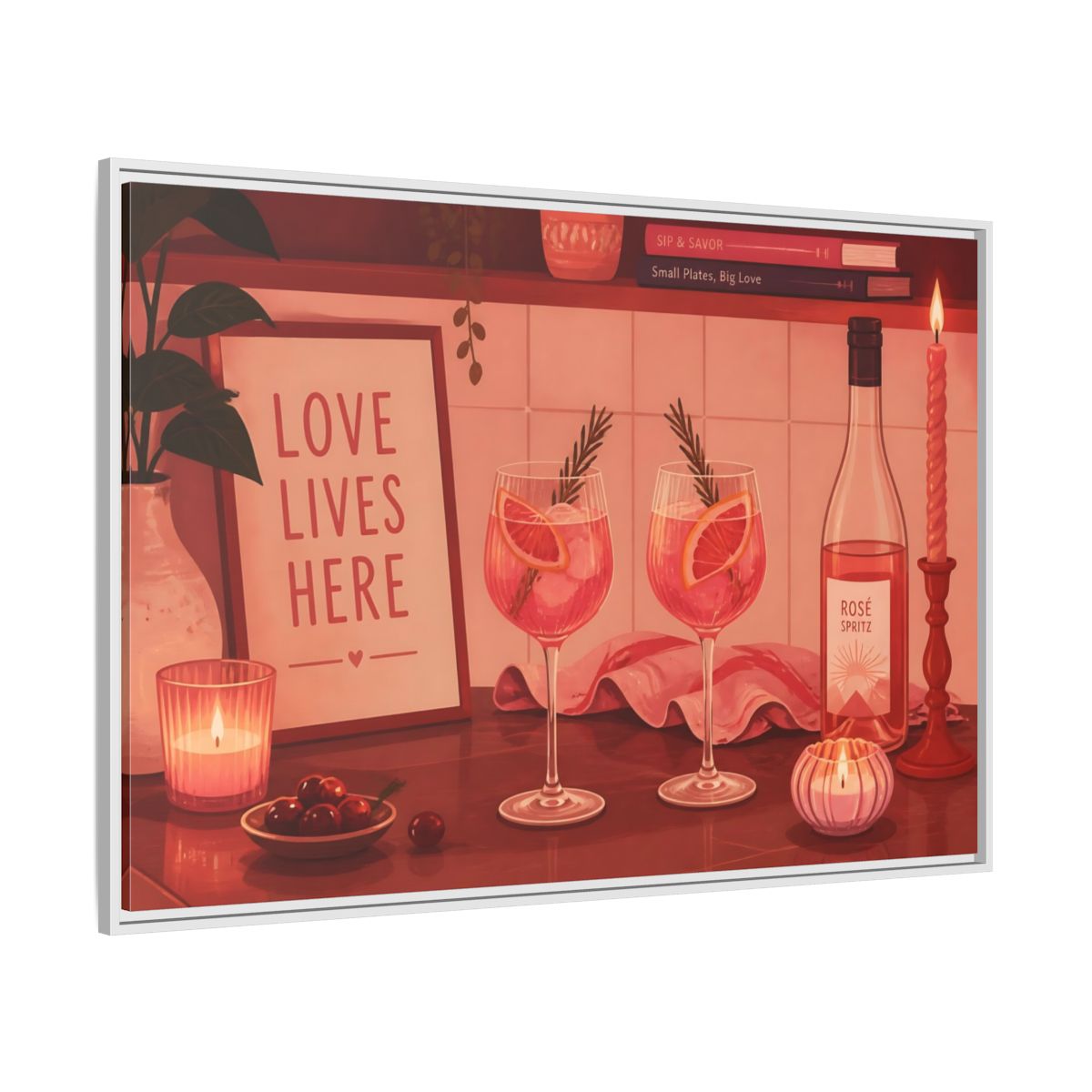 Side Mockup 7. Rose Spritz For Two shown as framed canvas print