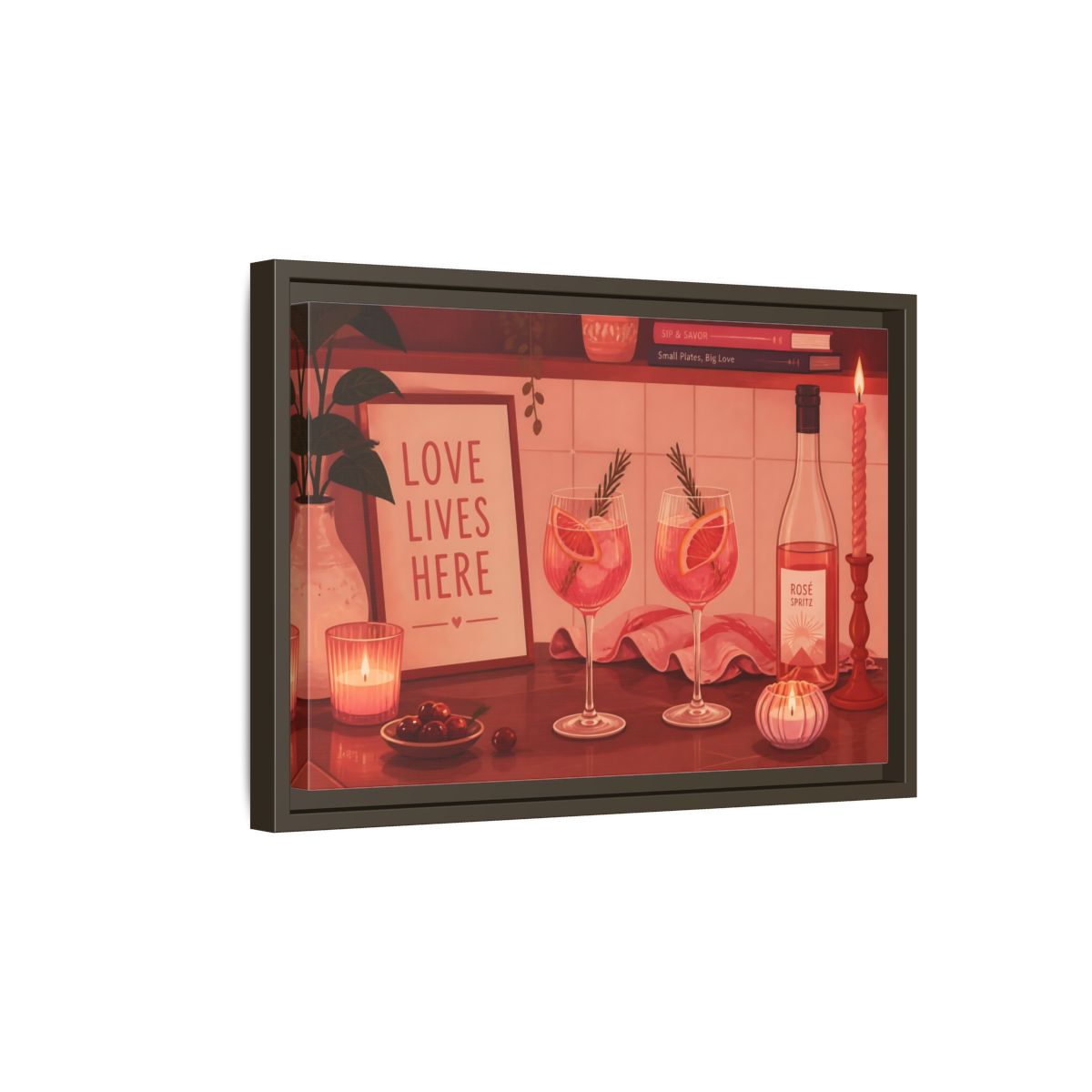 Side Mockup 5. Rose Spritz For Two shown as framed canvas print
