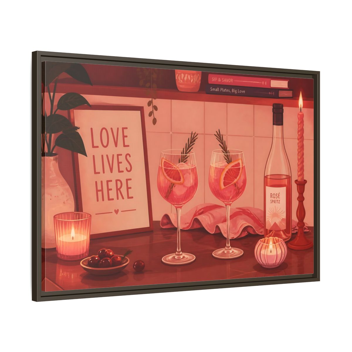 Main Mockup. Rose Spritz For Two shown as framed canvas print