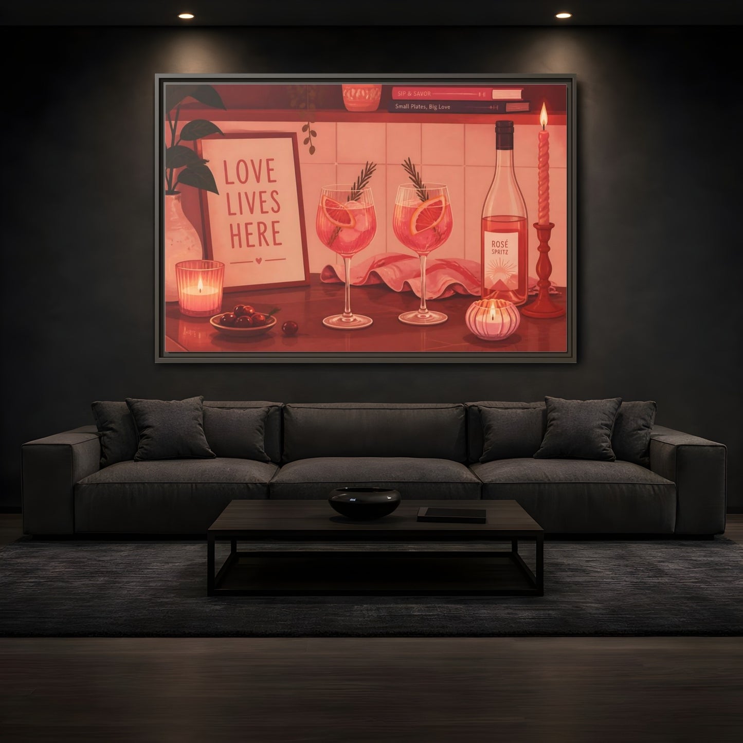 Mockup 3. Rose Spritz For Two shown as framed canvas print