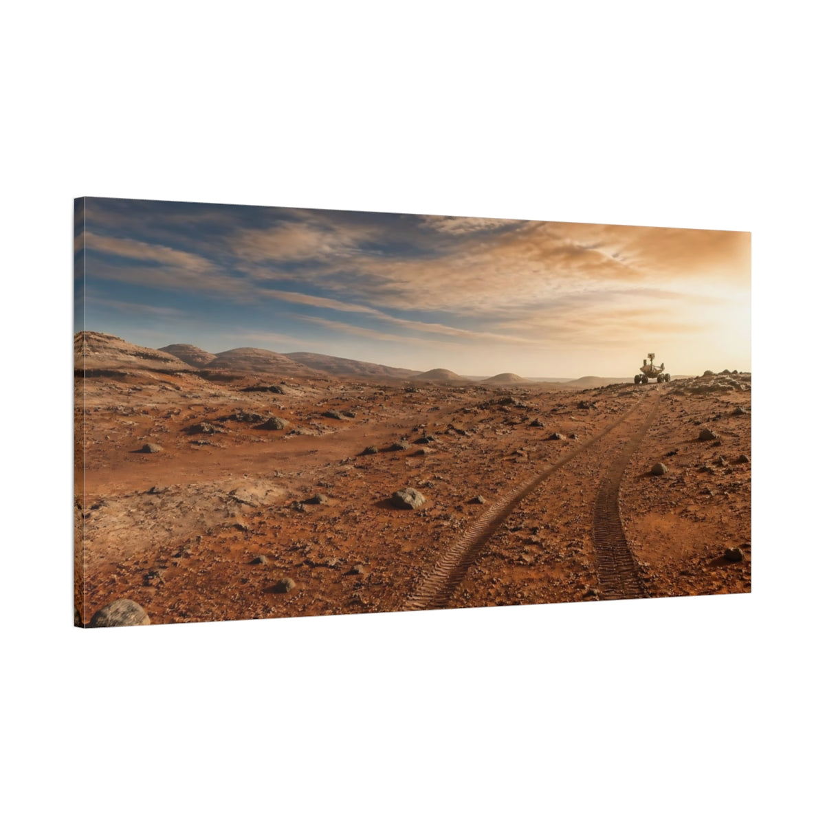 Main Mockup. Rover Tracks On Mars shown as canvas print