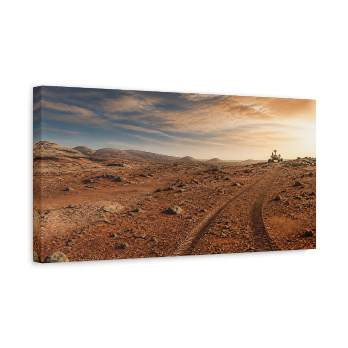 Side Mockup 3. Rover Tracks On Mars shown as canvas print