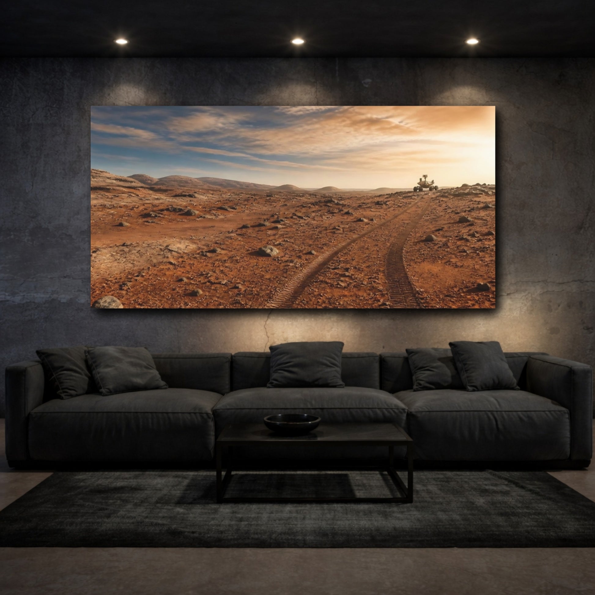 Mockup 3. Rover Tracks On Mars shown as canvas print