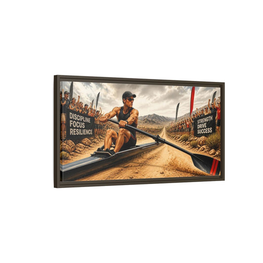 Main Mockup. Rower Of Discipline shown as framed canvas print