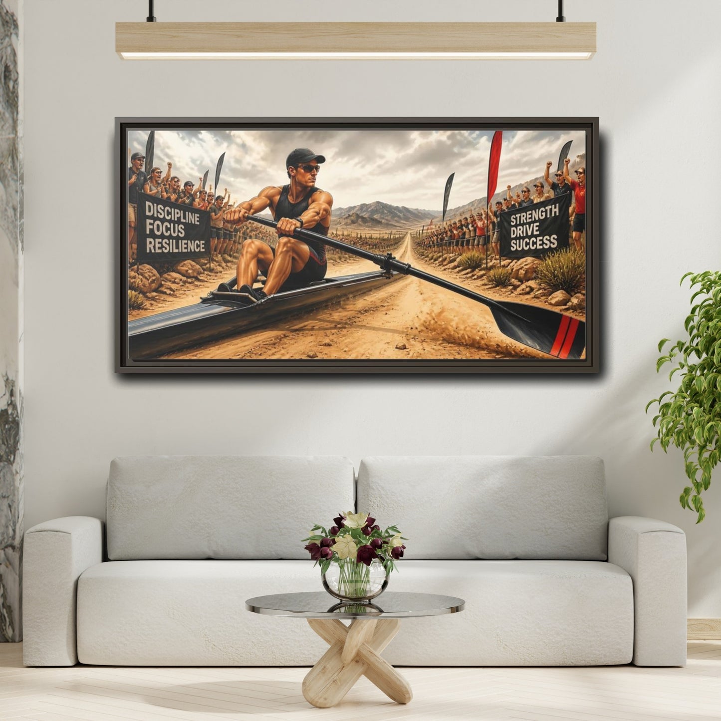 Mockup 2. Rower Of Discipline shown as framed canvas print