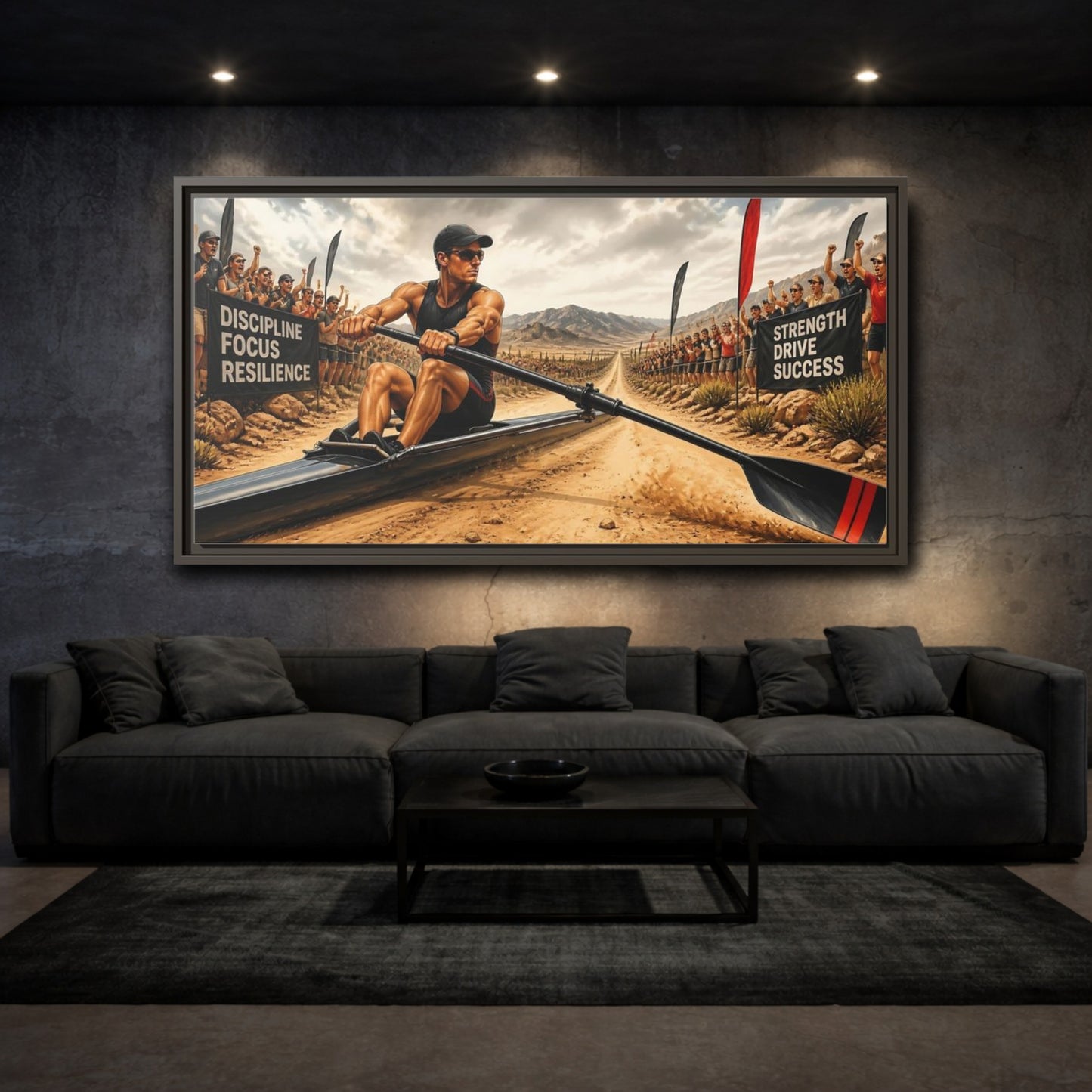 Mockup 3. Rower Of Discipline shown as framed canvas print