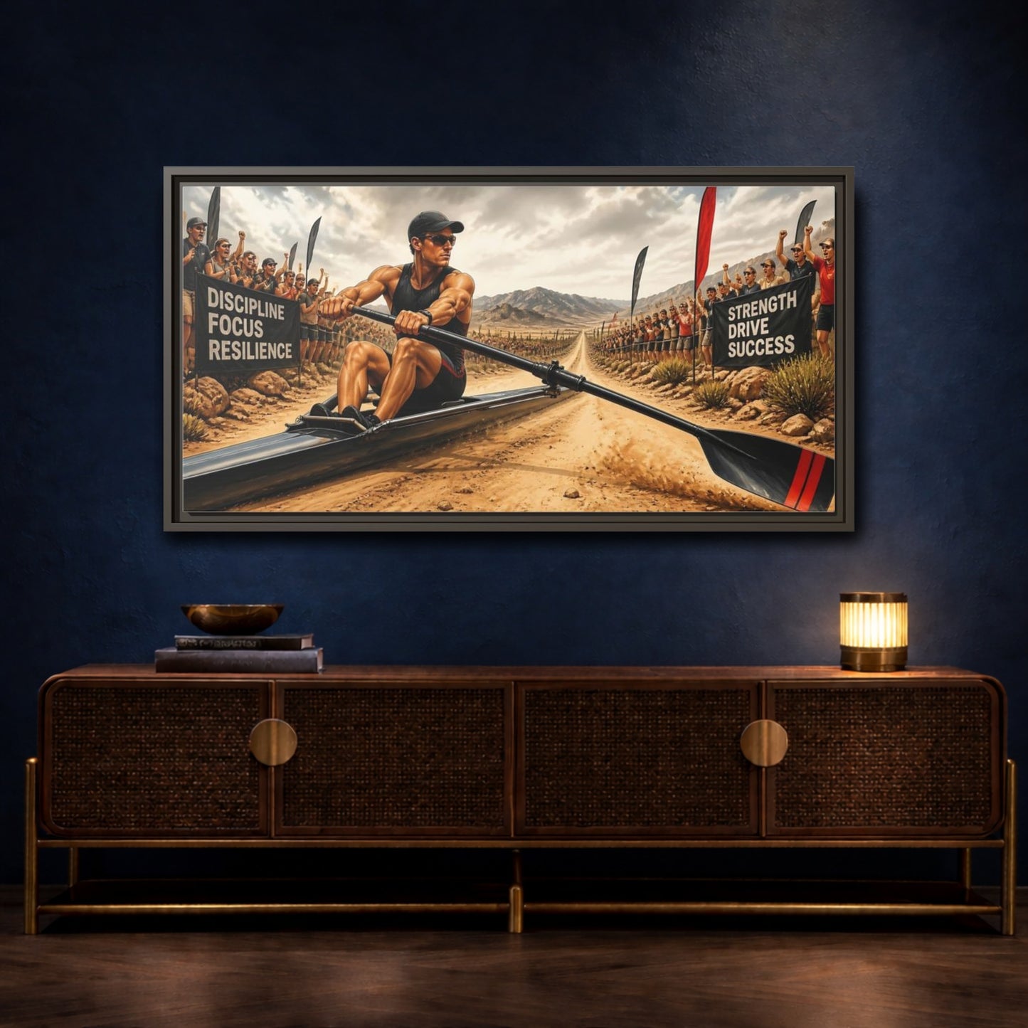 Mockup 4. Rower Of Discipline shown as framed canvas print