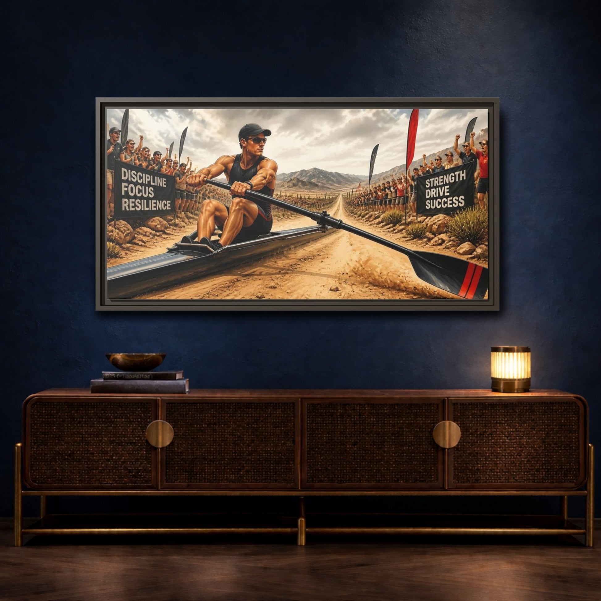 Mockup 4. Rower Of Discipline shown as framed canvas print