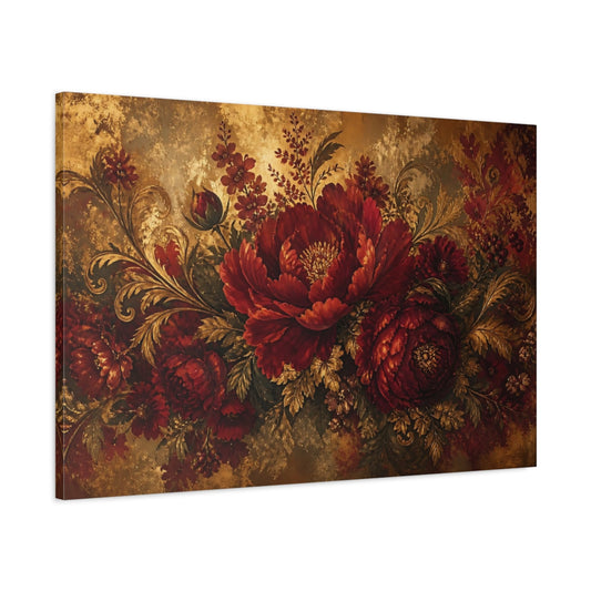 Main Mockup. Ruby Baroque Peony Bouquet shown as canvas print