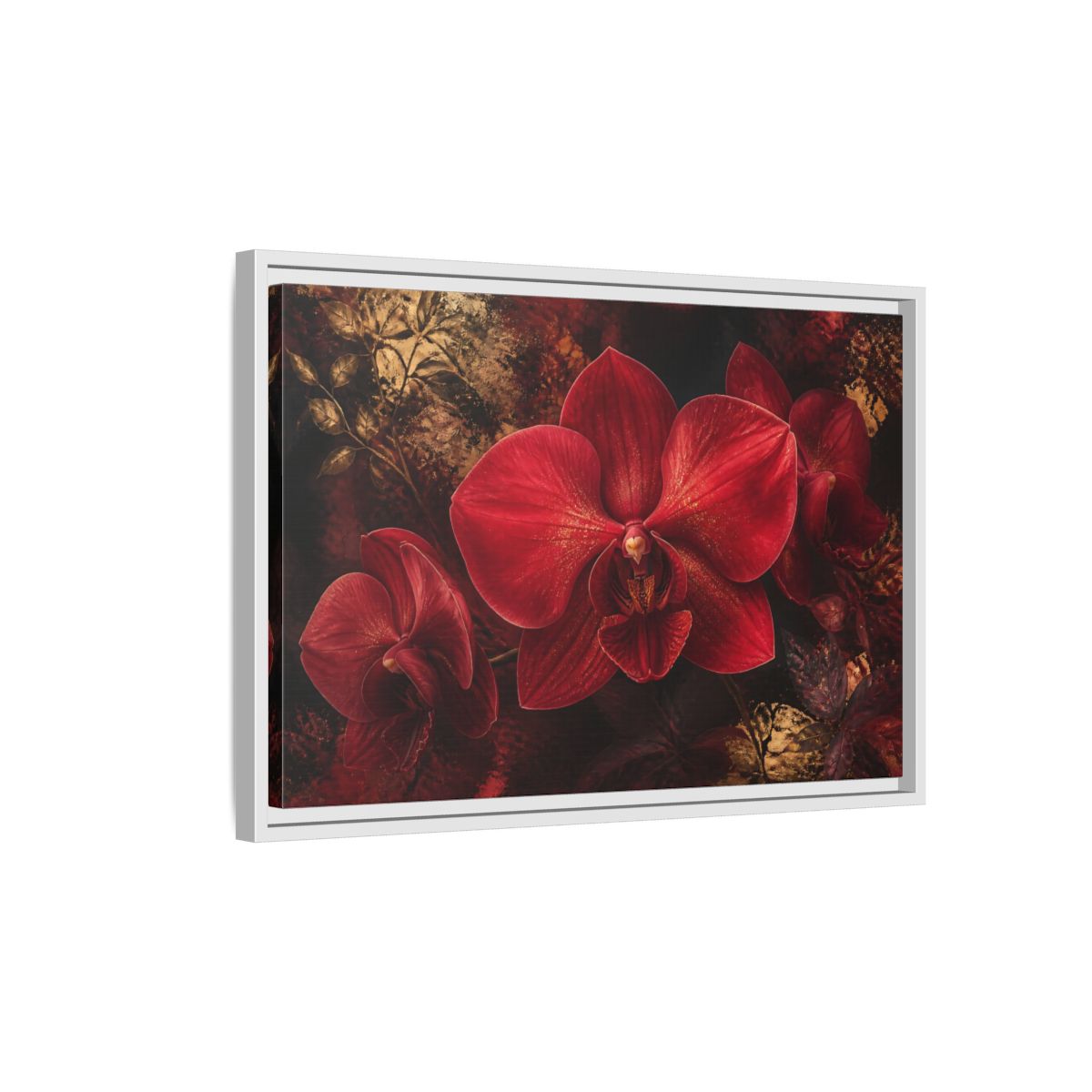 Side Mockup 1. Ruby Orchid Elegance shown as framed canvas print