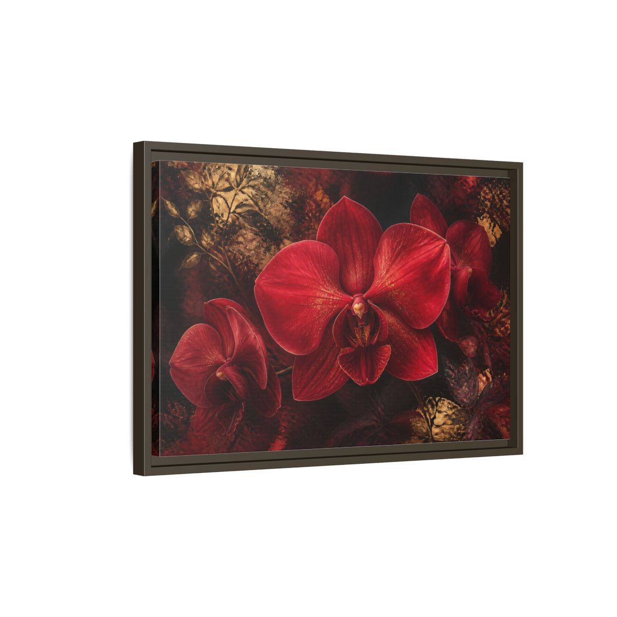 Side Mockup 2. Ruby Orchid Elegance shown as framed canvas print