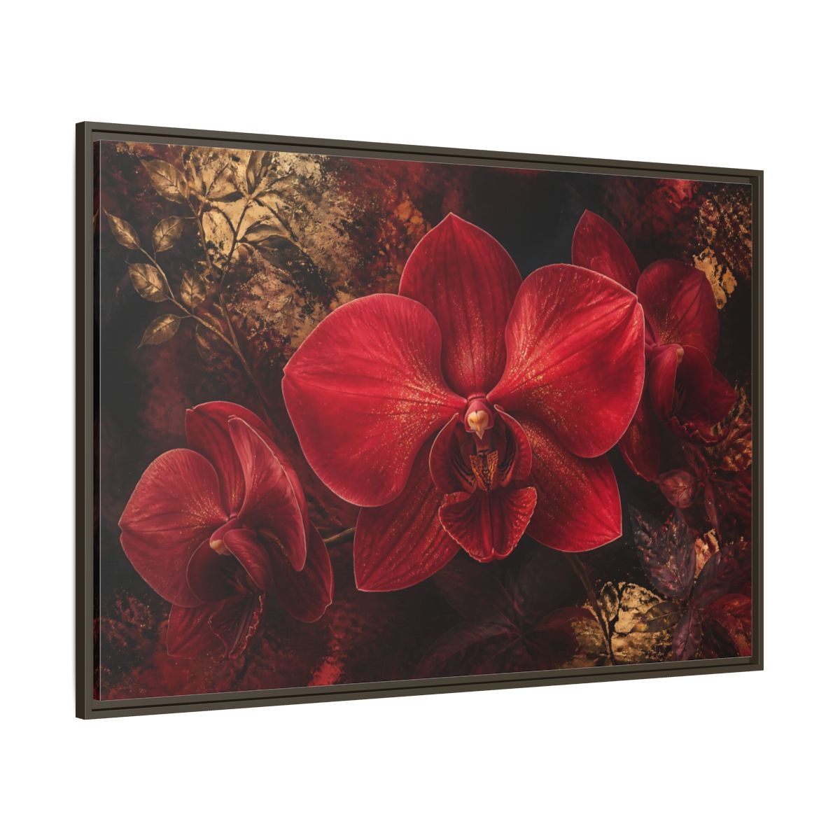 Side Mockup 8. Ruby Orchid Elegance shown as framed canvas print