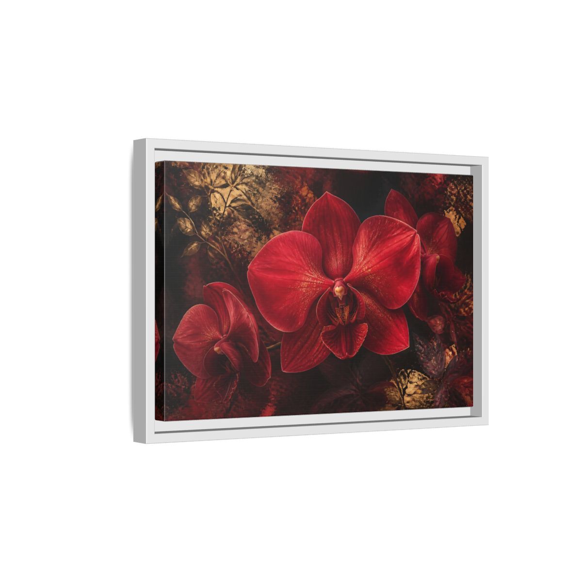 Side Mockup 4. Ruby Orchid Elegance shown as framed canvas print