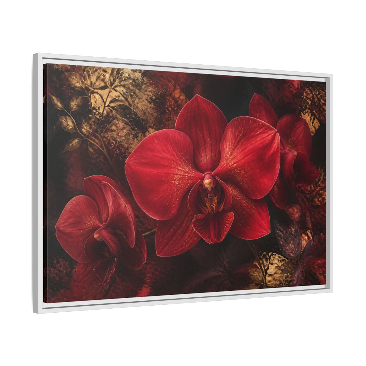 Side Mockup 9. Ruby Orchid Elegance shown as framed canvas print