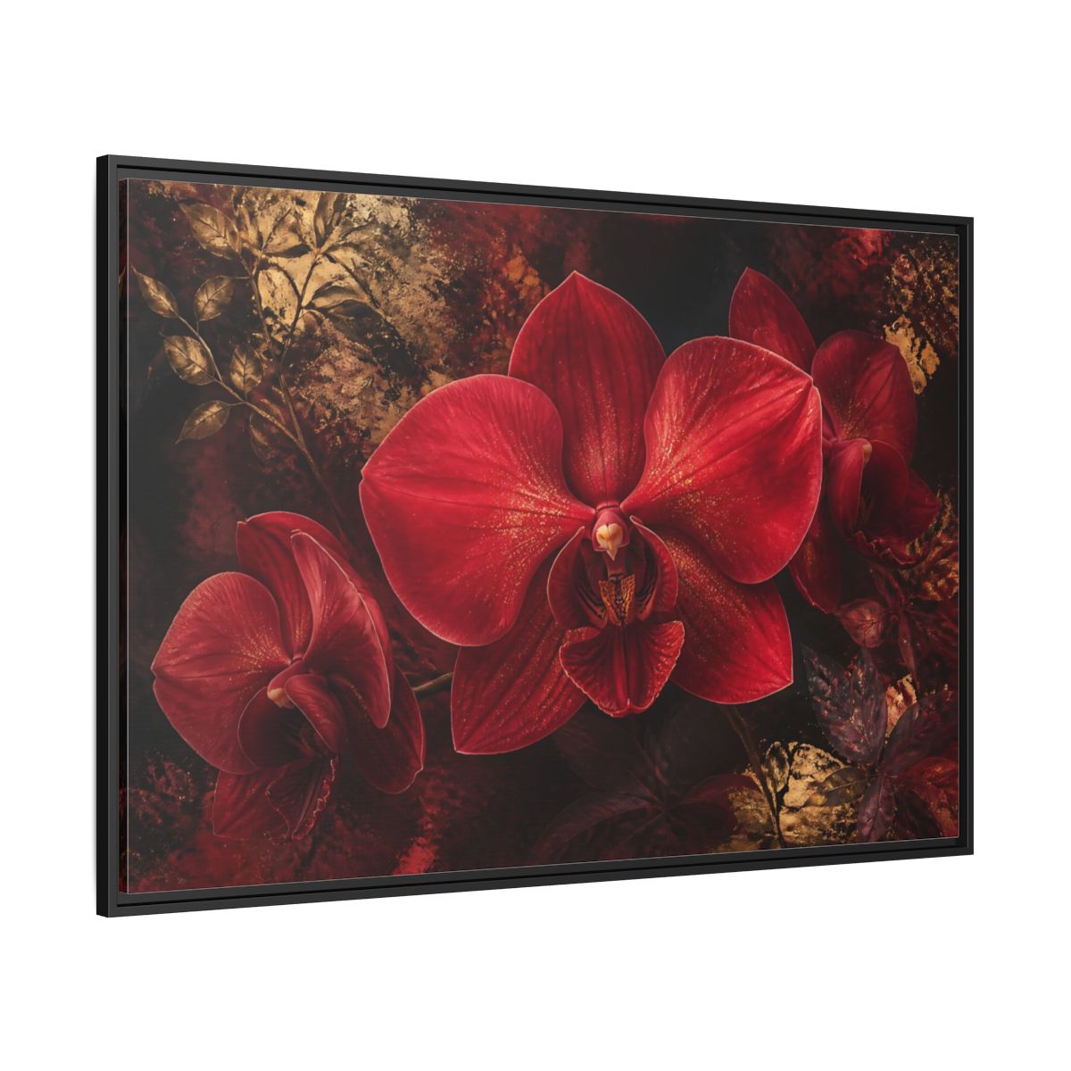 Side Mockup 12. Ruby Orchid Elegance shown as framed canvas print