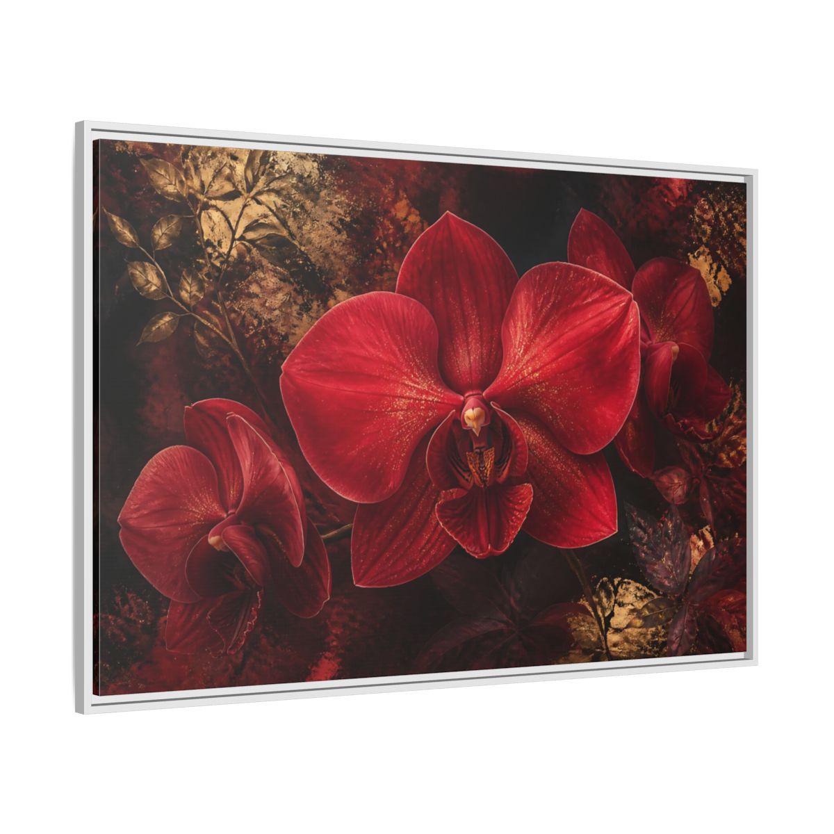 Side Mockup 7. Ruby Orchid Elegance shown as framed canvas print