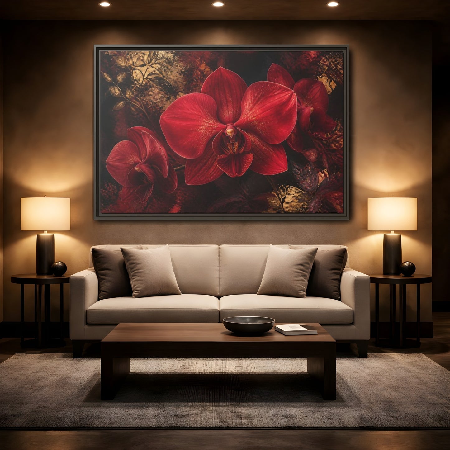 Mockup 2. Ruby Orchid Elegance shown as framed canvas print