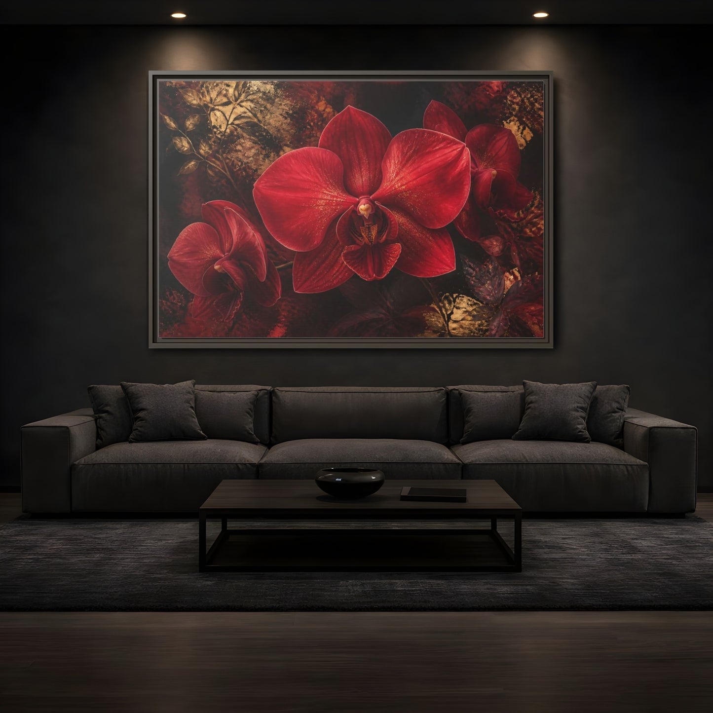 Mockup 3. Ruby Orchid Elegance shown as framed canvas print