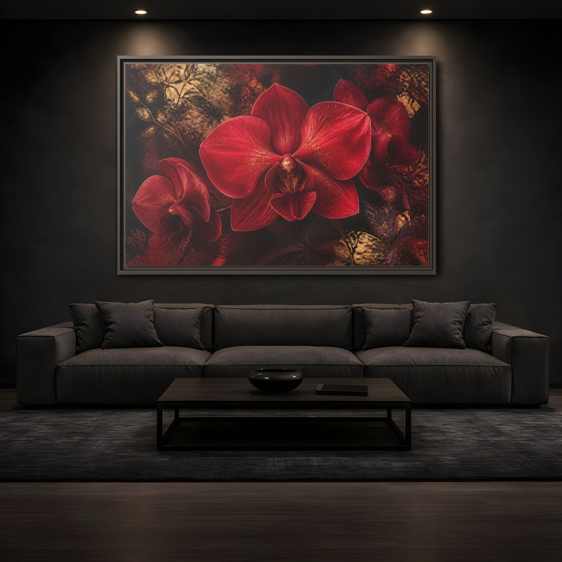 Mockup 3. Ruby Orchid Elegance shown as framed canvas print
