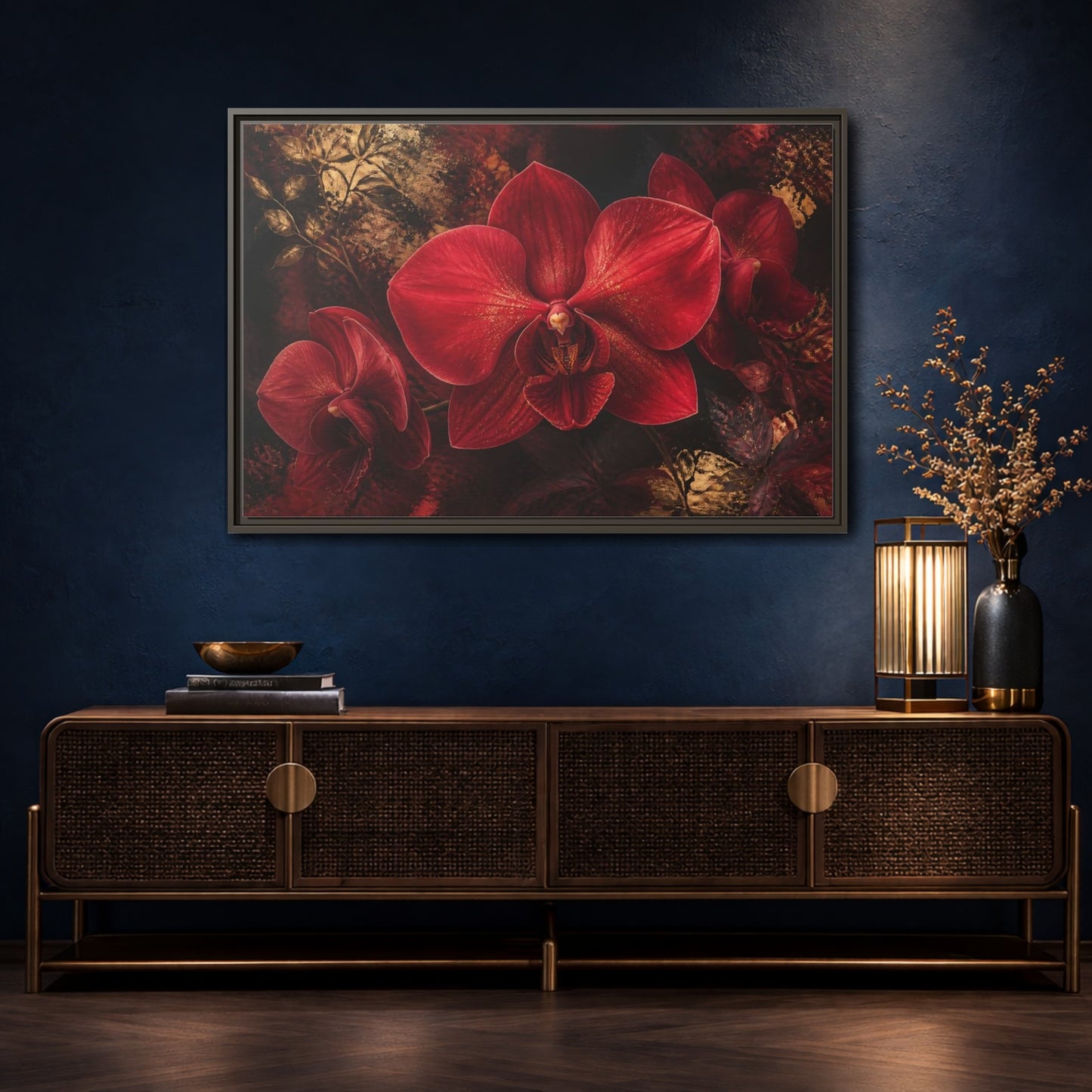 Mockup 4. Ruby Orchid Elegance shown as framed canvas print