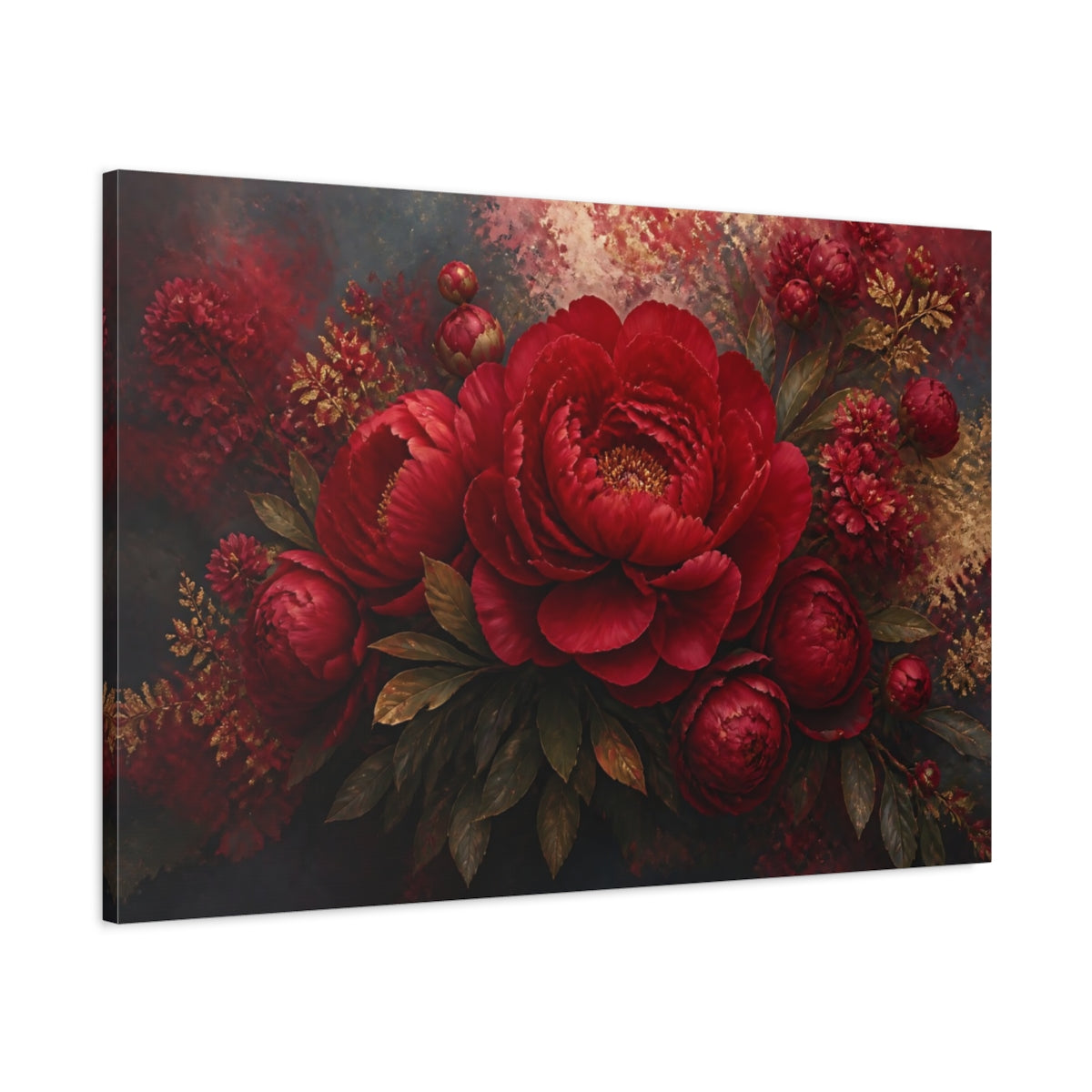 Main Mockup. Ruby Peony Floral shown as canvas print