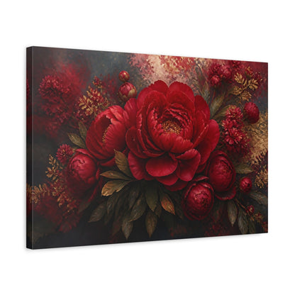 Side Mockup 3. Ruby Peony Floral shown as canvas print
