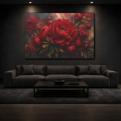 Mockup 3. Ruby Peony Floral shown as canvas print
