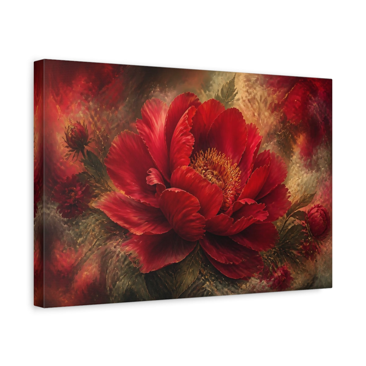 Side Mockup 4. Ruby Peony Flower shown as canvas print