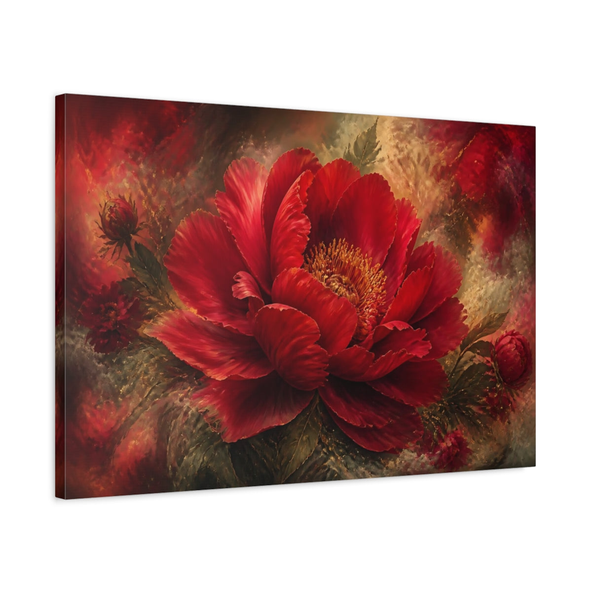 Side Mockup 2. Ruby Peony Flower shown as canvas print