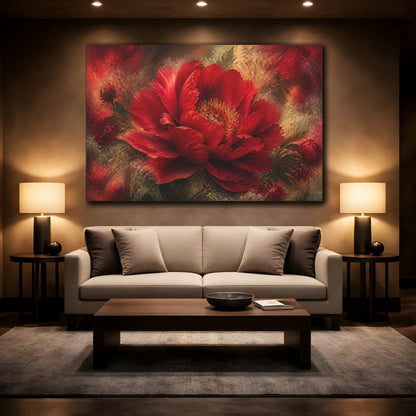 Mockup 2. Ruby Peony Flower shown as canvas print