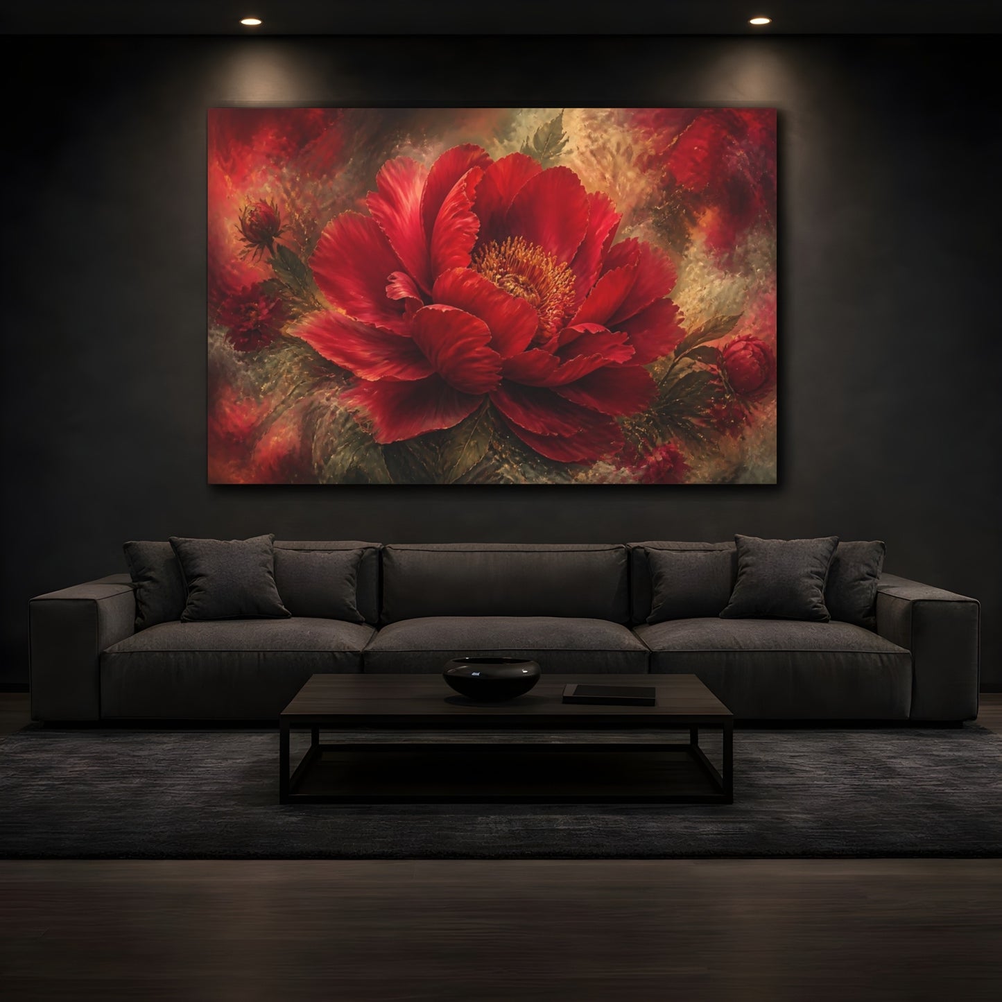 Mockup 3. Ruby Peony Flower shown as canvas print