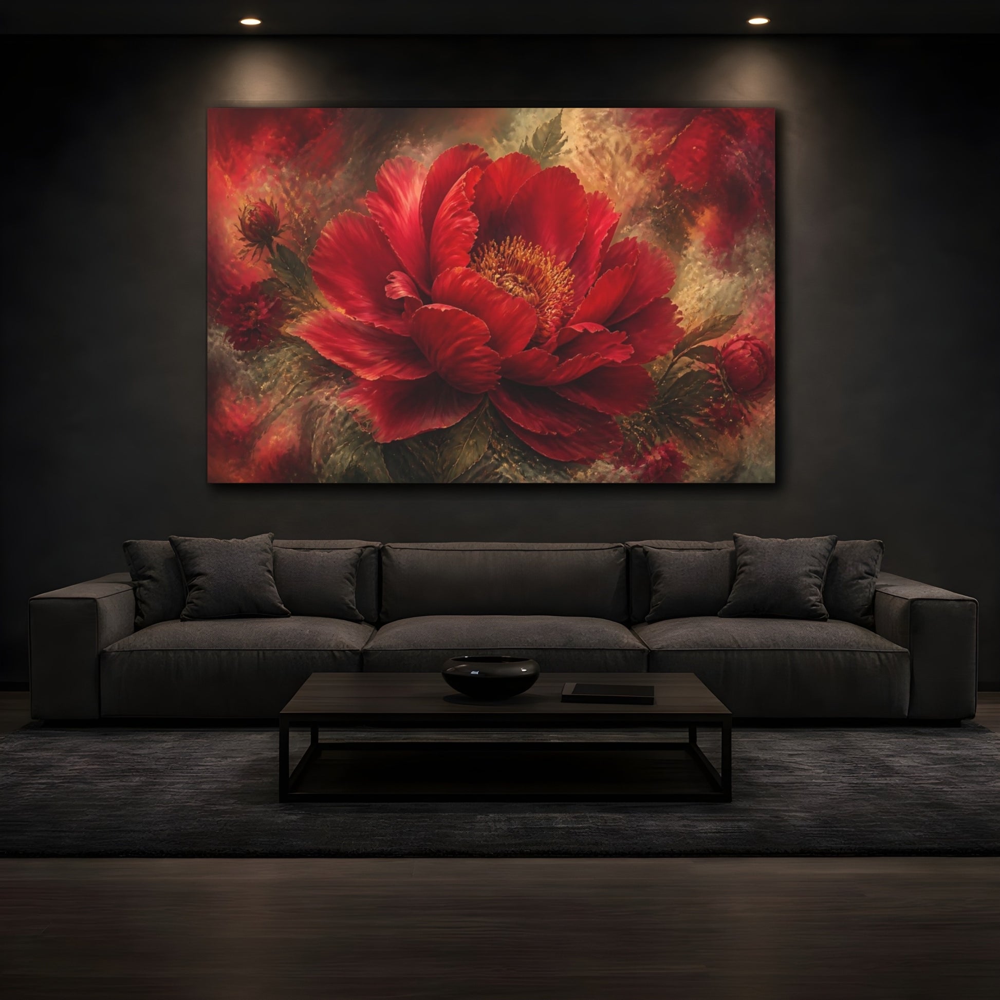 Mockup 3. Ruby Peony Flower shown as canvas print