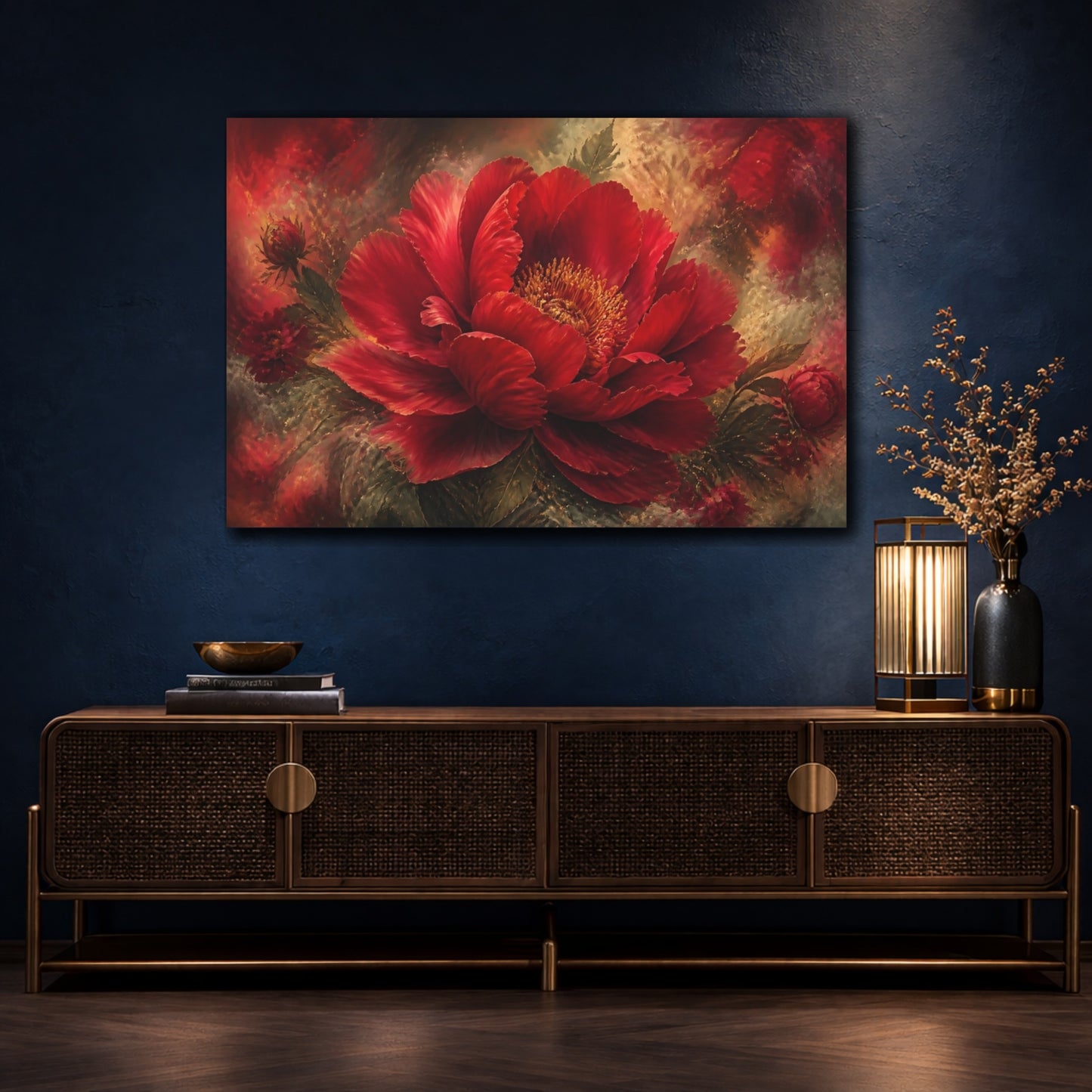Mockup 4. Ruby Peony Flower shown as canvas print