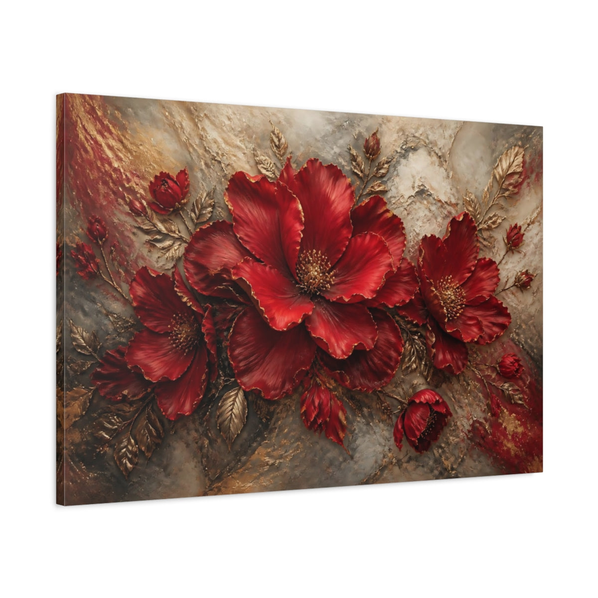 Main Mockup. Ruby Sculptural Blooms shown as canvas print
