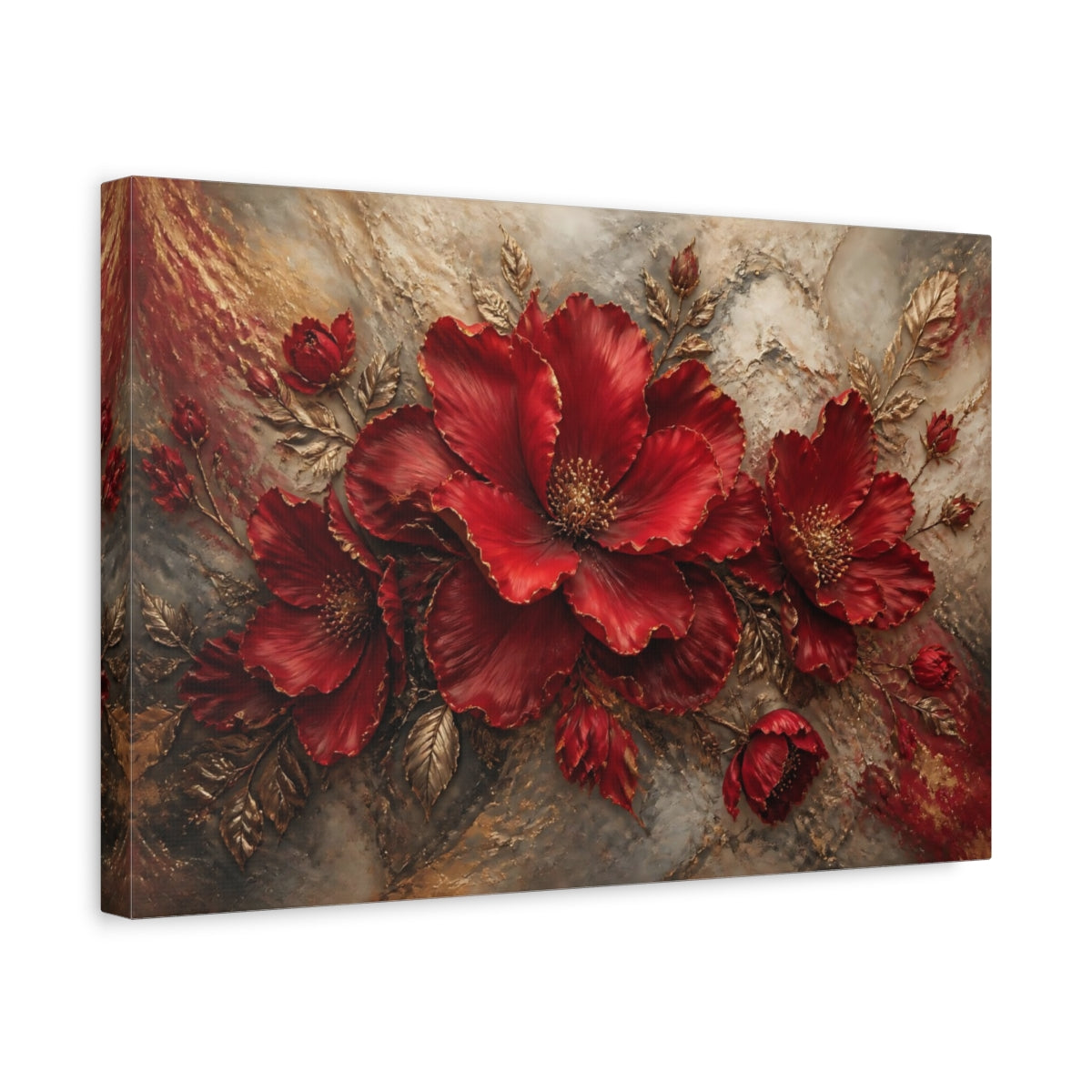 Side Mockup 4. Ruby Sculptural Blooms shown as canvas print