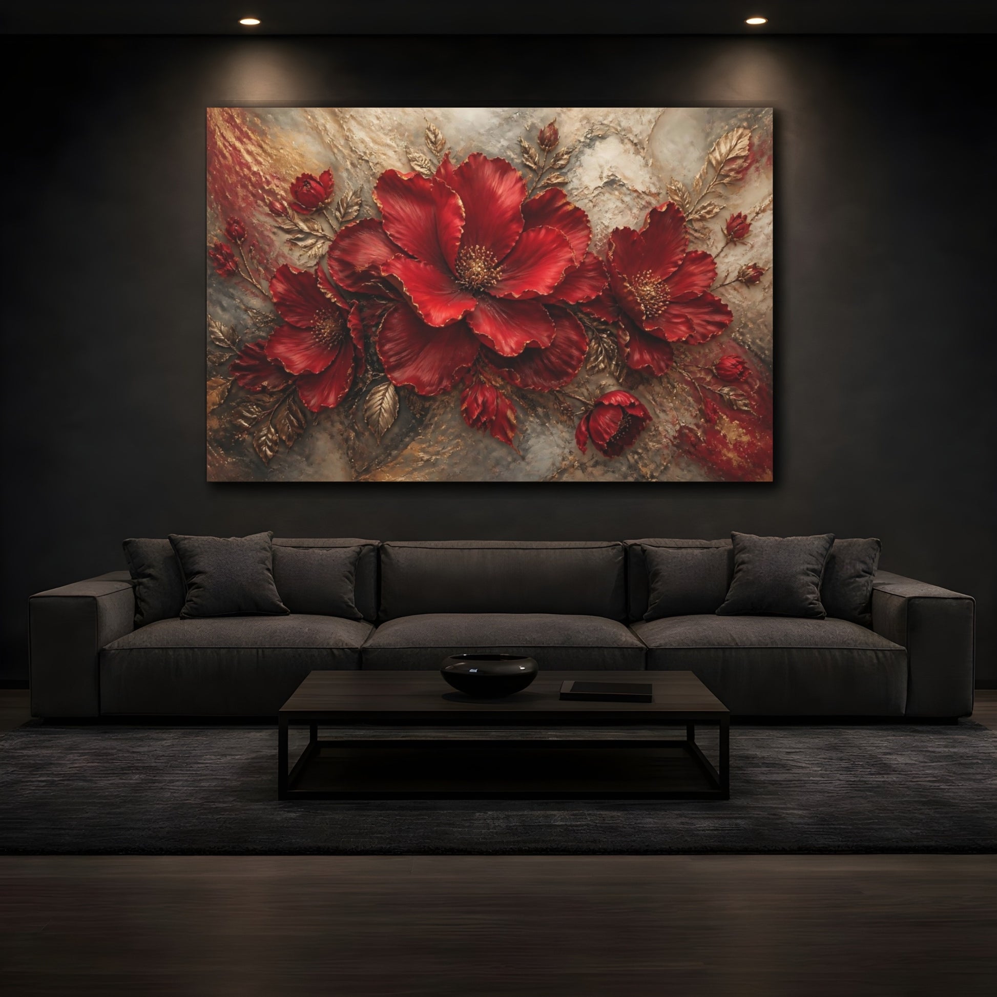 Mockup 3. Ruby Sculptural Blooms shown as canvas print